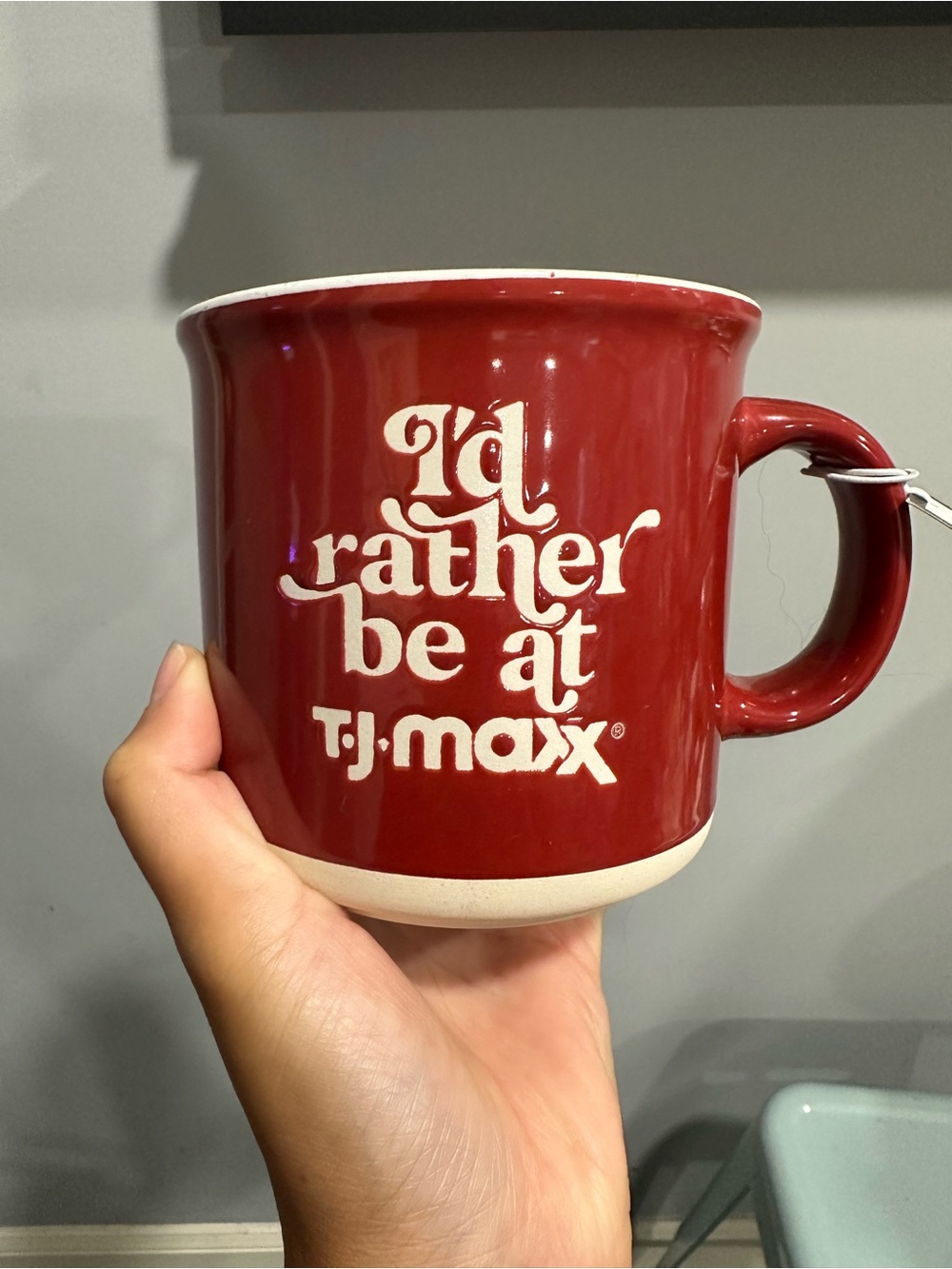 T.J.Maxx Red Ceramic Mug with White Lettering